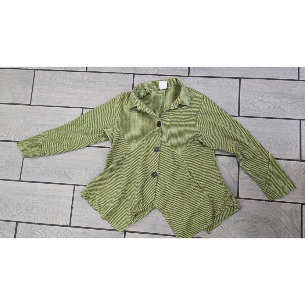 Mill Valley Clothing Company Green Striped Linen Blend Hobo Shirt Jacket Medium